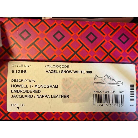 Tory Burch Women's Howell T- Monogram Embroidered, Hazel/Snow White 7 Medium - Picture 6 of 6